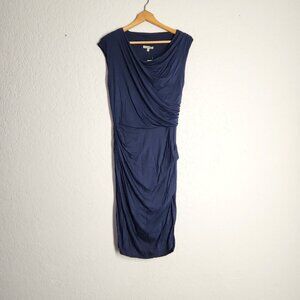 Anthropologie Bordeaux dress stretch ruched bodice Navy Blue Marin size S NEW